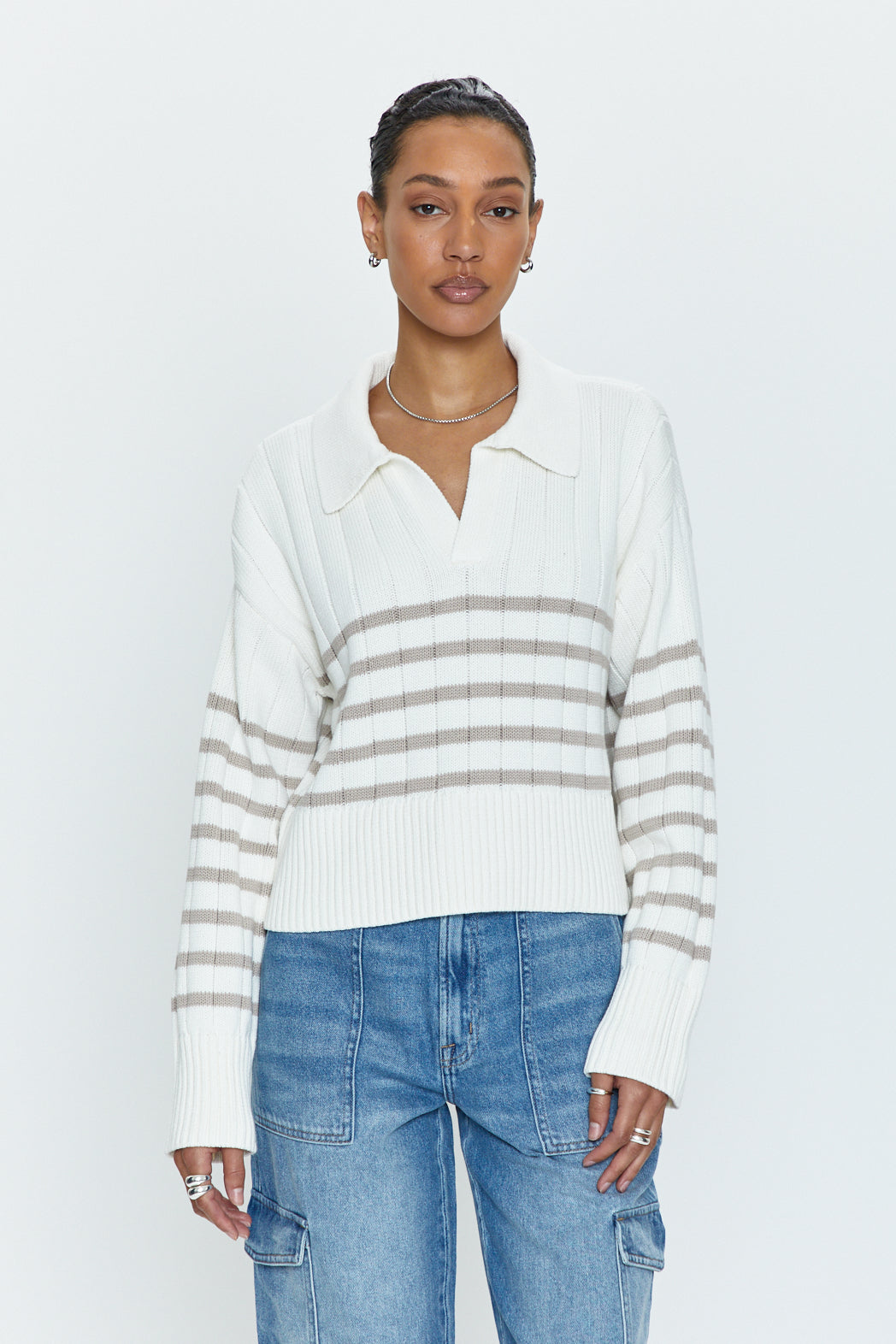 Arlo Polo Sweater	Ecru - Taupe Stripe
            
              Sale